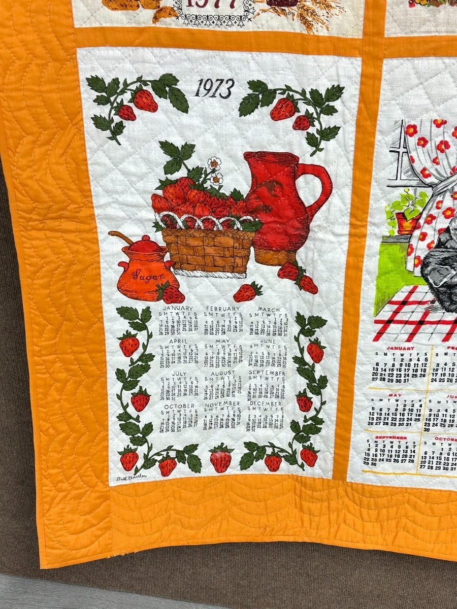 Retro! Vintage Calendar Tea Towel QUILT Cheddar Berk's County PA