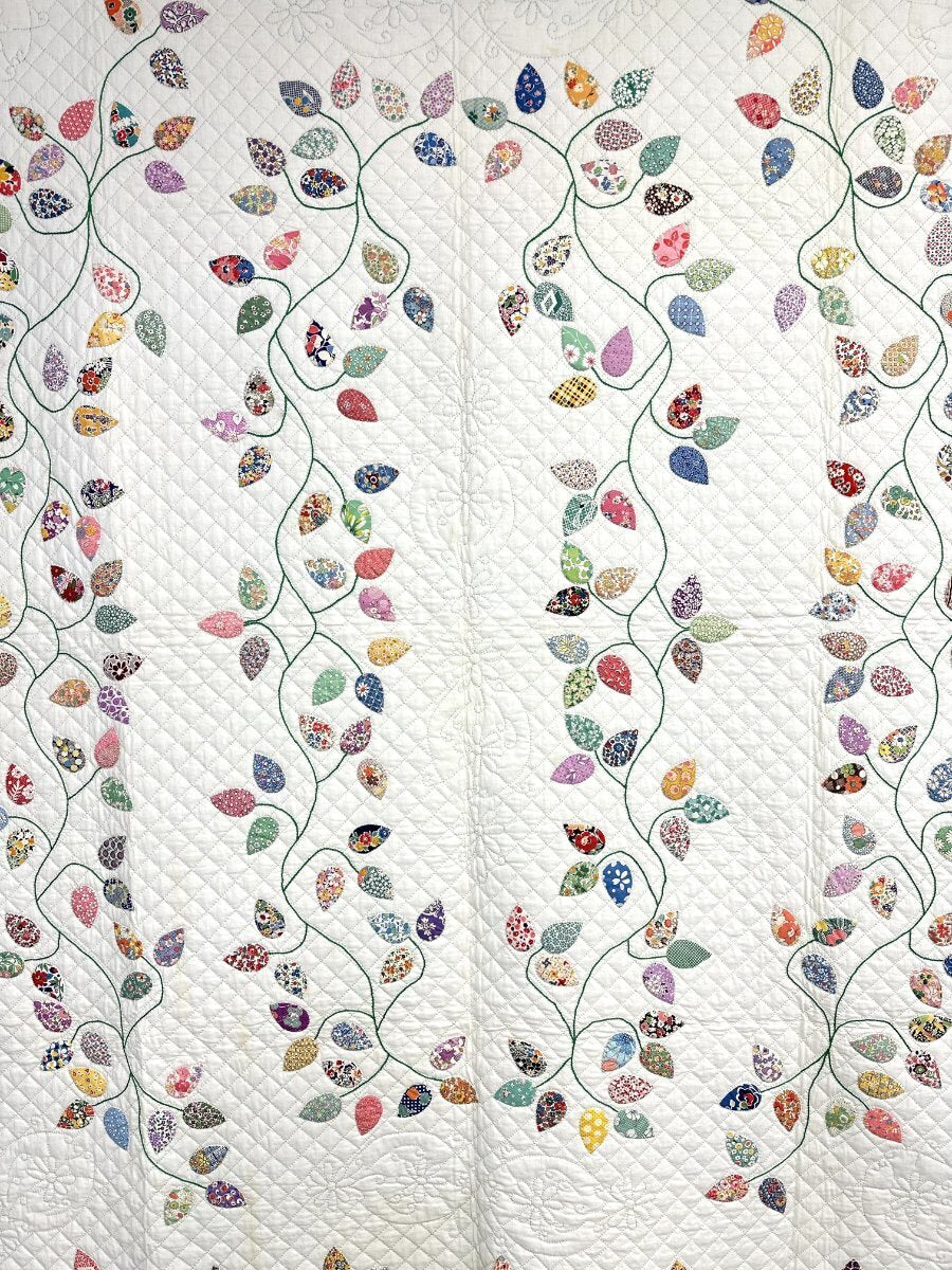 Show Stopper!  PA c 1930s Autumn Leaf Applique QUILT Vintage Elaborate BEST