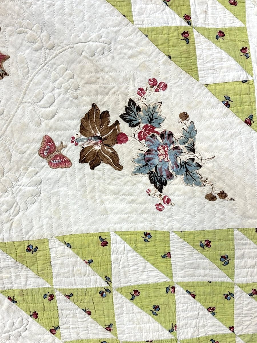 Important  Broderie Perse Chintz QUILT Signed Ruthana Needles 1841 Museum Find