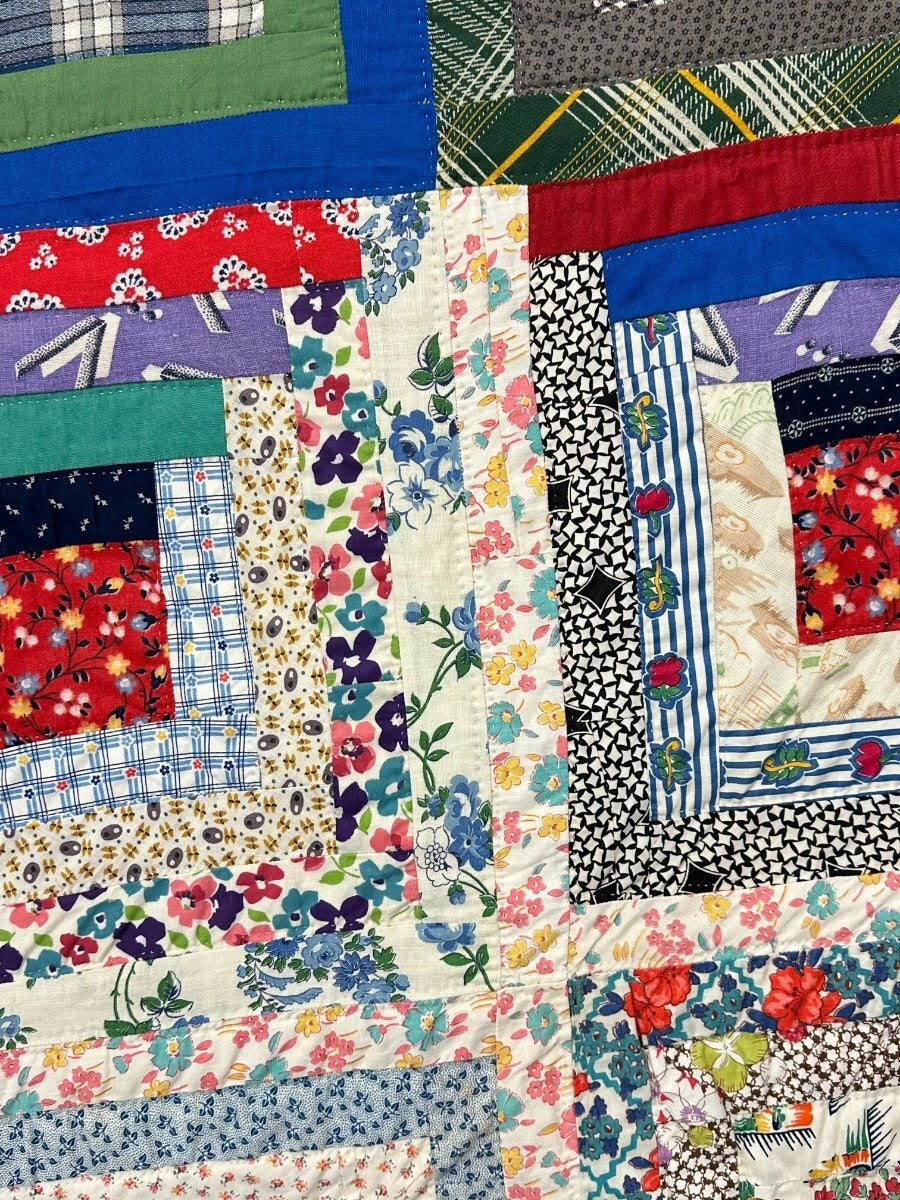 Spectacular! PA Log Cabin QUILT Vintage w/note Elmer & Mamie Geberich 1930