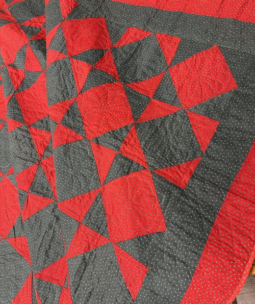 BEST of BEST c 1890-1900 PA Touching Stars QUILT Antique Red Green Never Used!