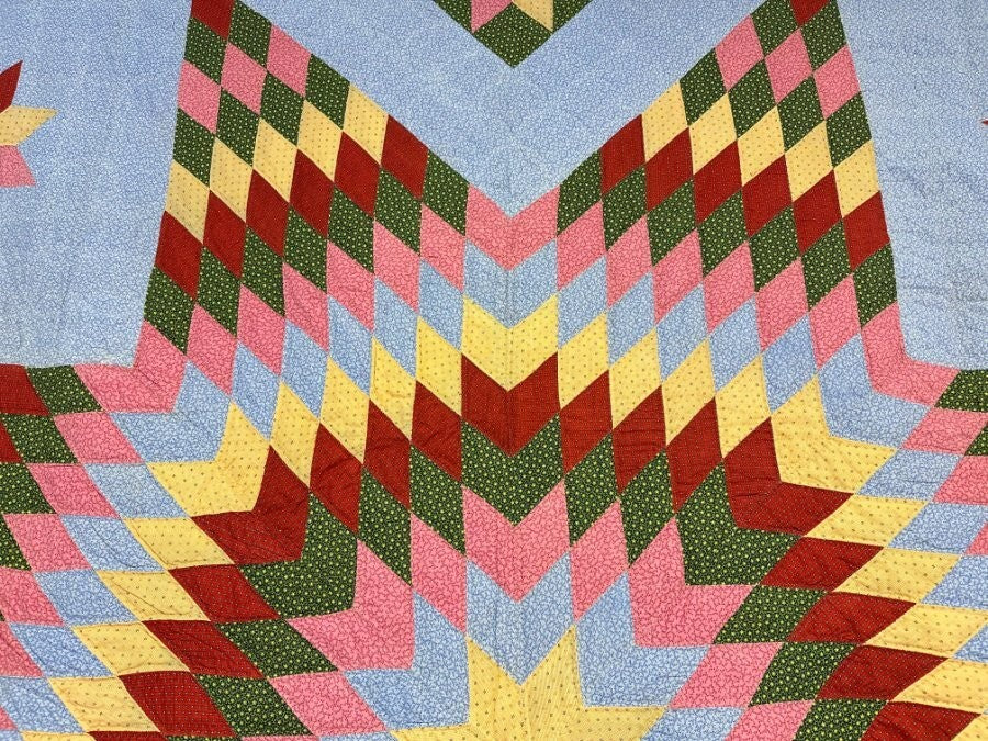 Show Stopper! PA c 1870-80s Blazing Star QUILT Antique Lancaster Blue