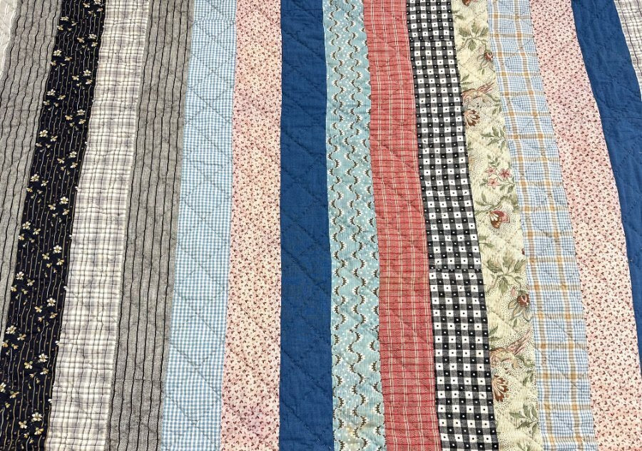 Classic! PA 1900s Bars QUILT Antique Narrow Pieces NEVER USED Mennonite