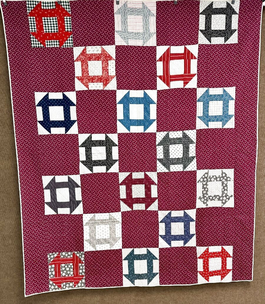 Farmhouse PA c 1900 Monkey Wrench QUILT Antique Cranberry Red