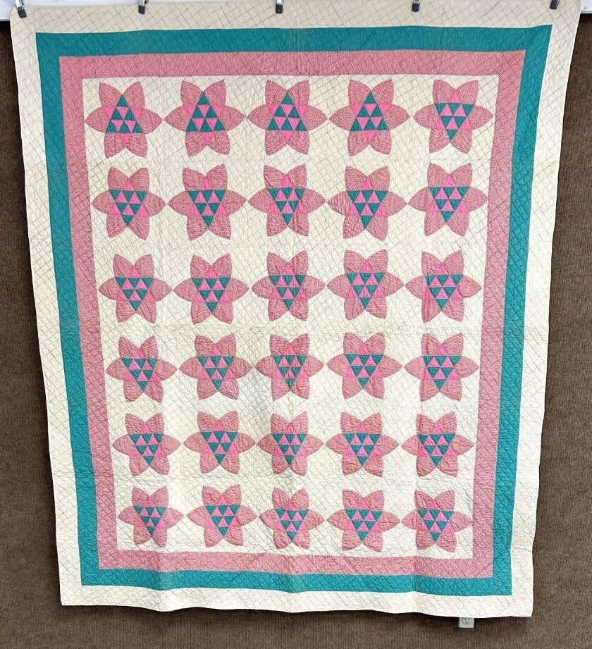 RARE c 1930s PA Touching Stars in Stars QUILT Vintage Sugar Loaf CRISP