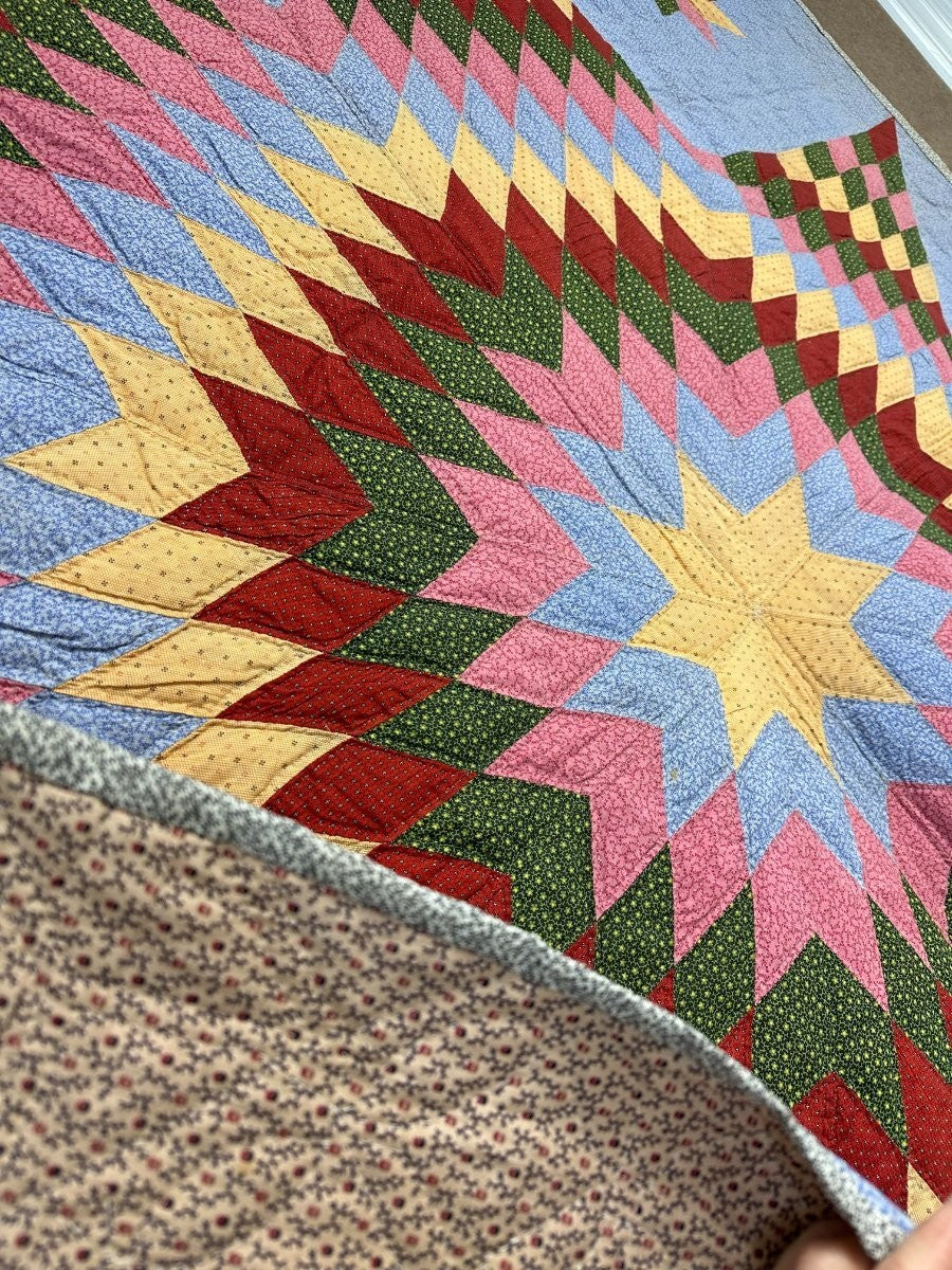 Show Stopper! PA c 1870-80s Blazing Star QUILT Antique Lancaster Blue