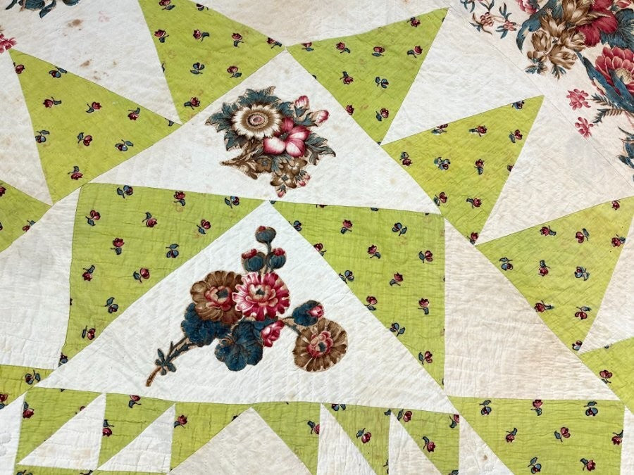 Important  Broderie Perse Chintz QUILT Signed Ruthana Needles 1841 Museum Find