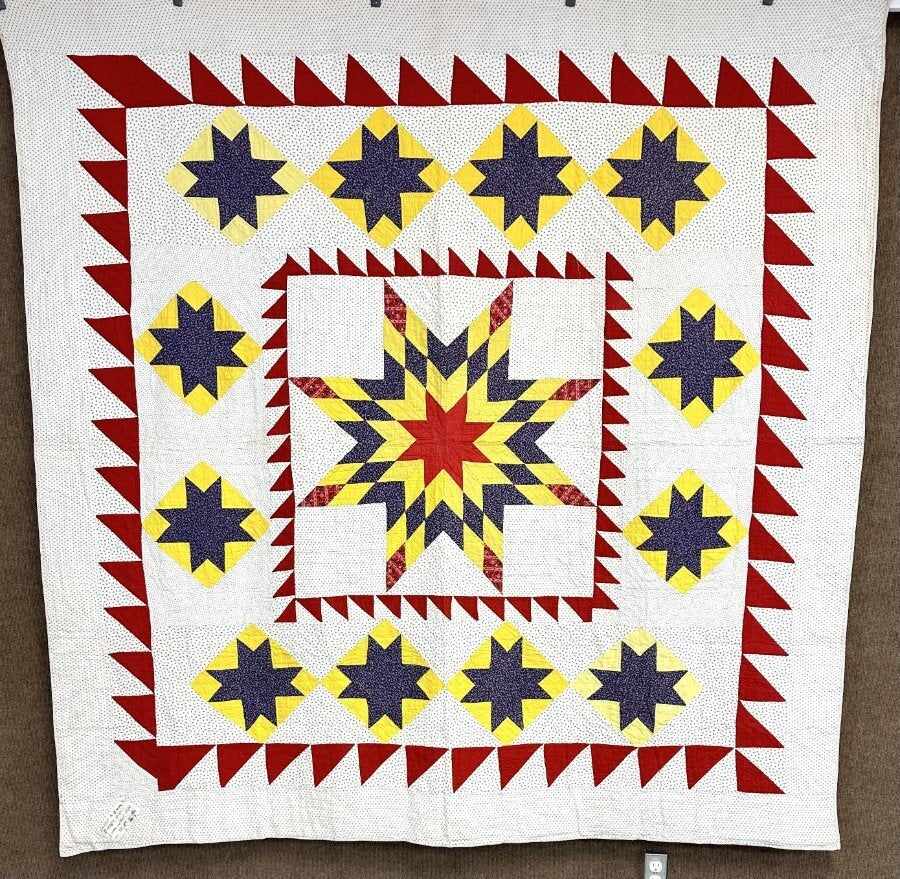 RARE c 1890s Medallion Star in Stars QUILT Antique Cloth Note