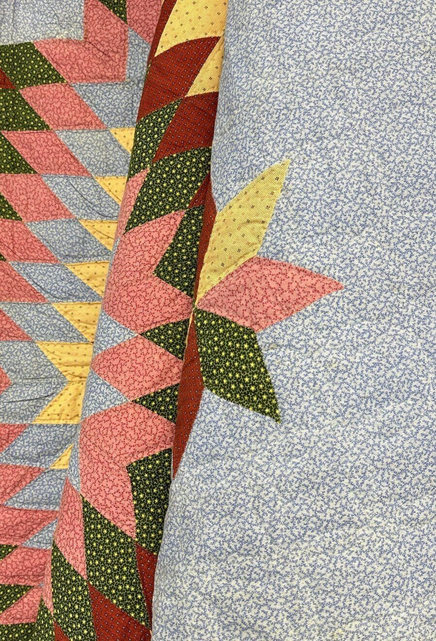 Show Stopper! PA c 1870-80s Blazing Star QUILT Antique Lancaster Blue