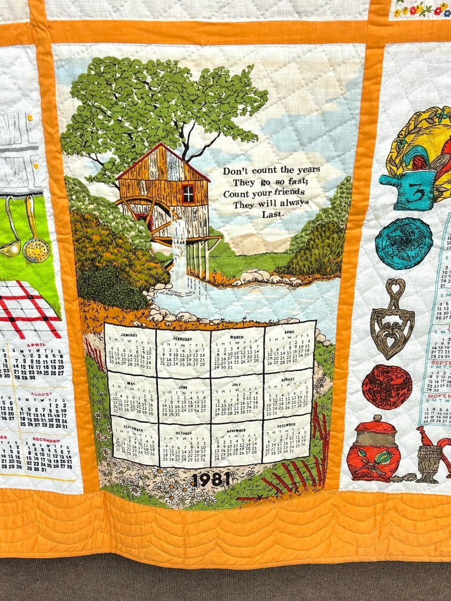 Retro! Vintage Calendar Tea Towel QUILT Cheddar Berk's County PA