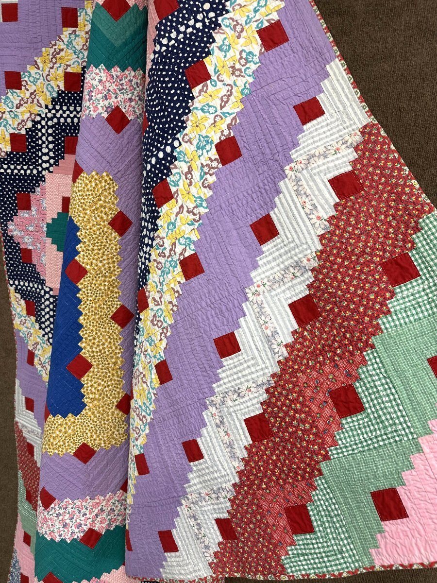 Jewel Box! c 1940s PA Log Cabin QUILT Vintage Feedsacks