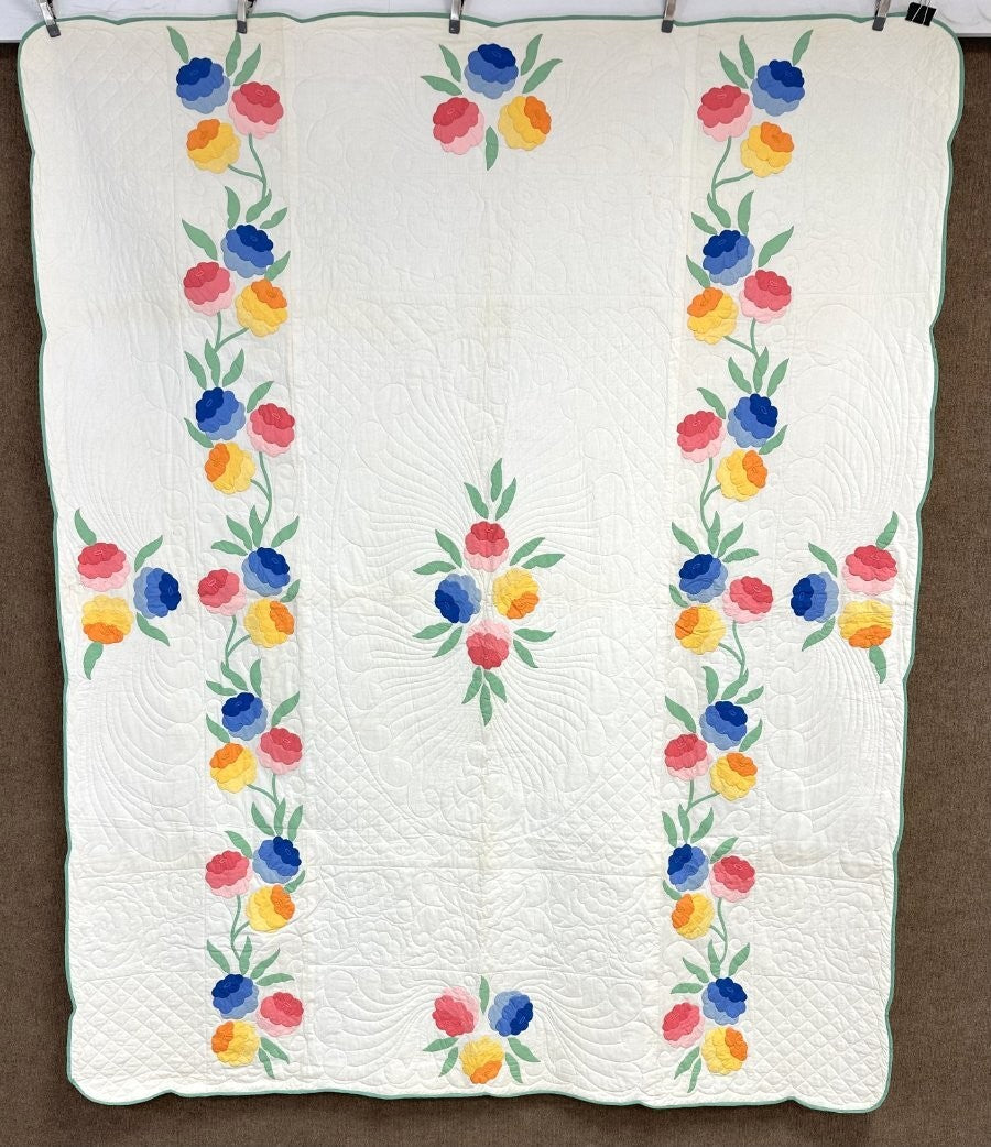 Beautiful! Vintage Pansy Applique QUILT Fine Quilting Never Used
