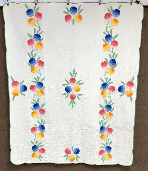 Beautiful! Vintage Pansy Applique QUILT Fine Quilting Never Used