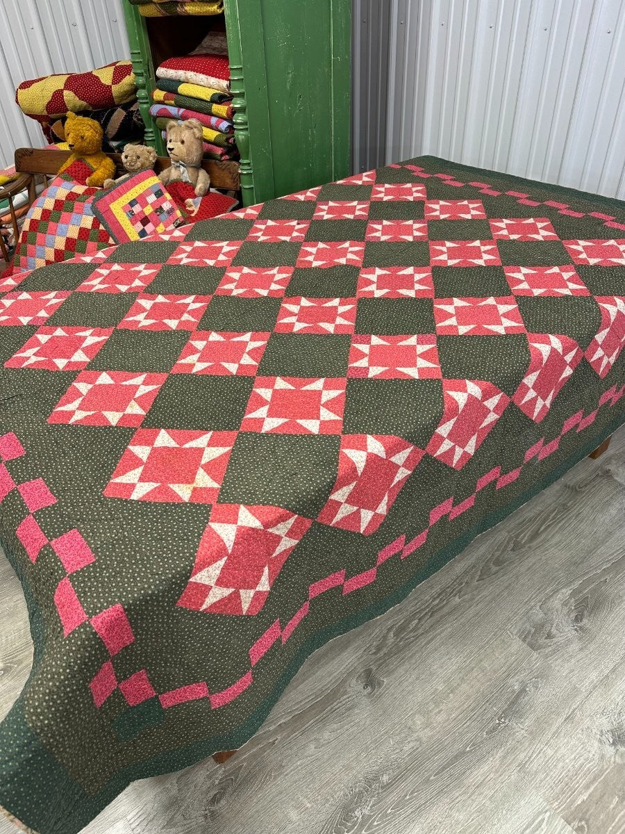 Outstanding Design! c 1890-1900 Touching Star QUILT Antique Never Used!