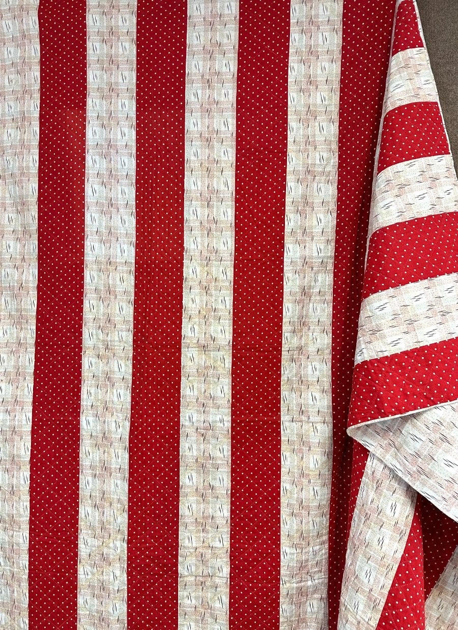 Mennonite PA c 1890s Red Bars QUILT Antique Lancaster Co