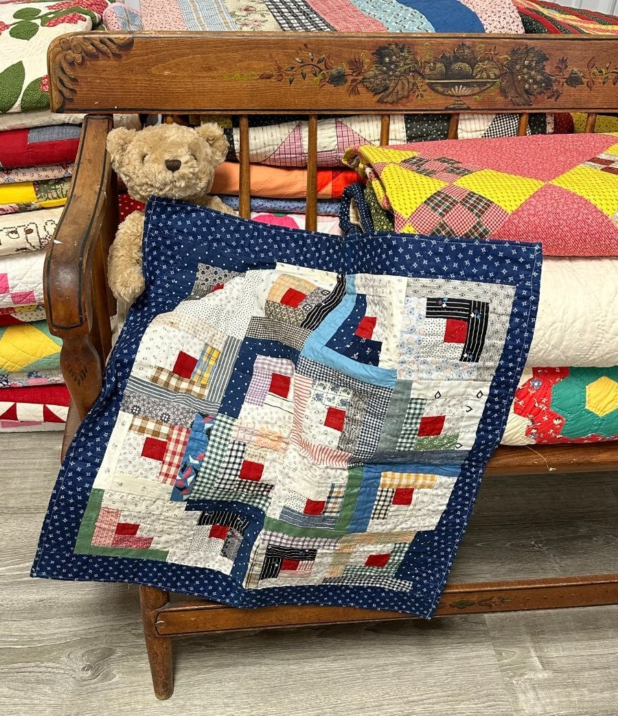 Original! PA c 1900 Log Cabin Doll QUILT Antique Never Used!
