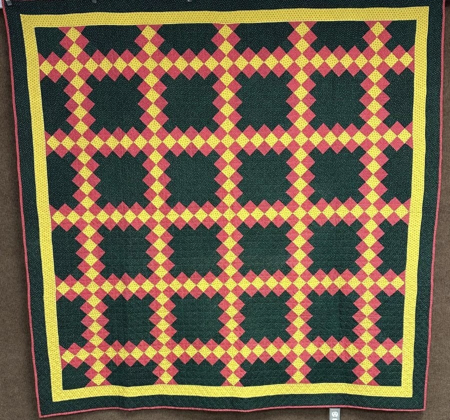 Vibrant c 1890s PA Irish Chain QUILT Antique Crisp Beautiful!