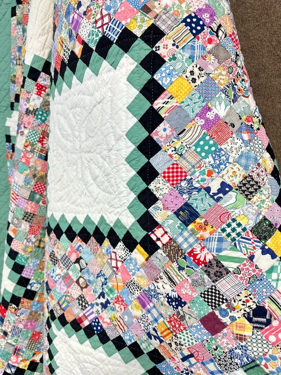Incredible! c 1930s Postage Stamp QUILT Vintage Jewel Box Thousands pcs