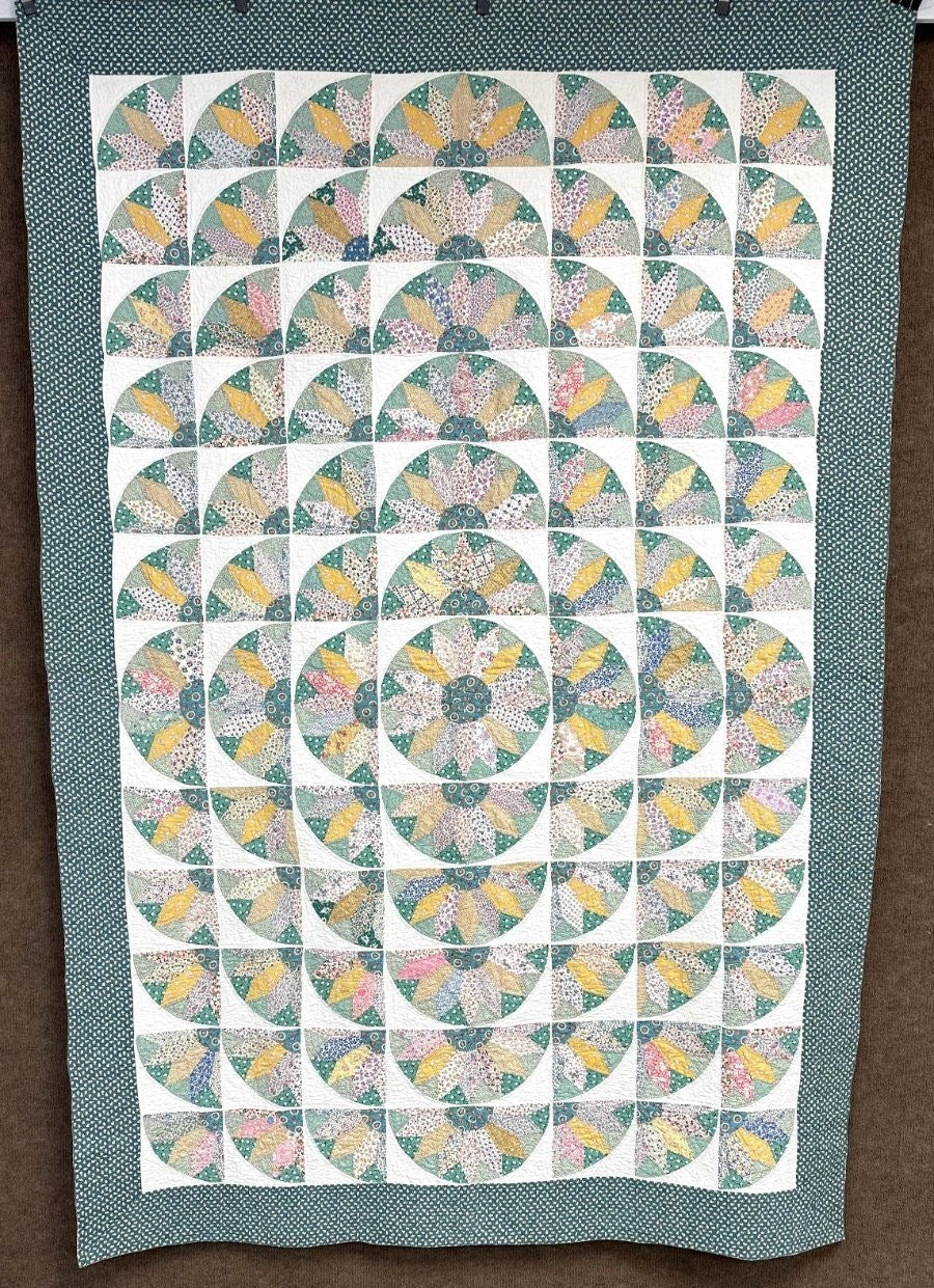 A Pair c 1930s Sunflower QUILT s Vintage Feedsacks Nice!