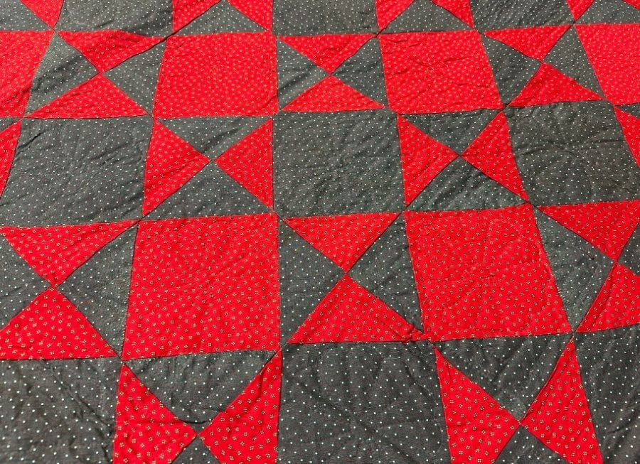 BEST of BEST c 1890-1900 PA Touching Stars QUILT Antique Red Green Never Used!