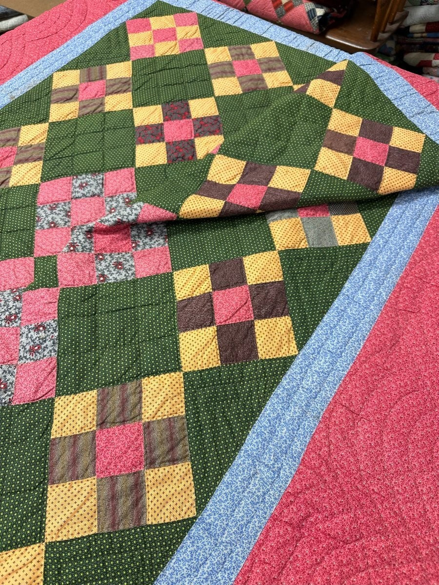 Rich! c 1880-90s PA Nine Patch QUILT  Antique Crisp Large Size