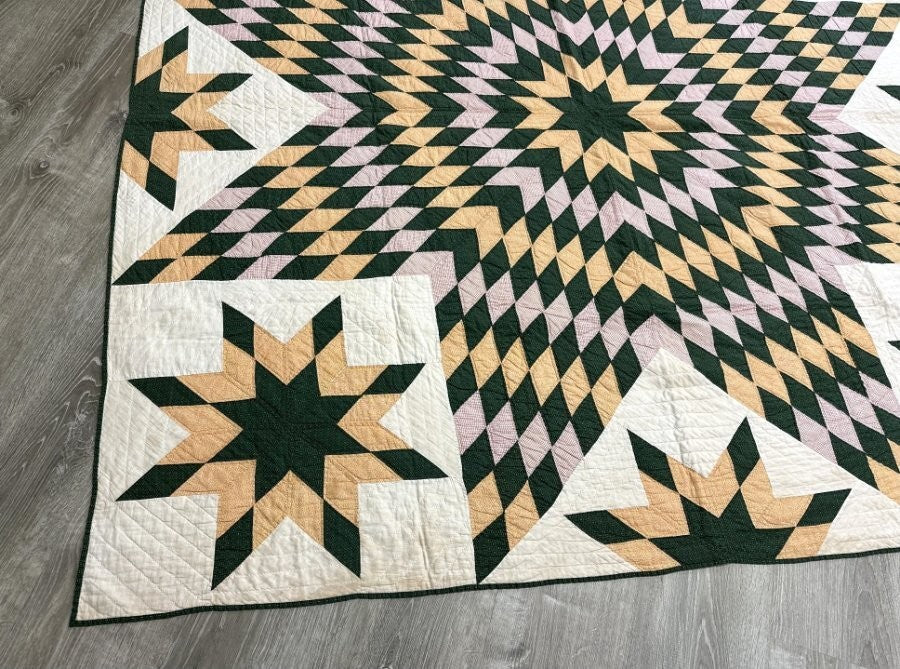 Blazing! PA c 1880-90s Star QUILT Antique Satellites Lancaster Co