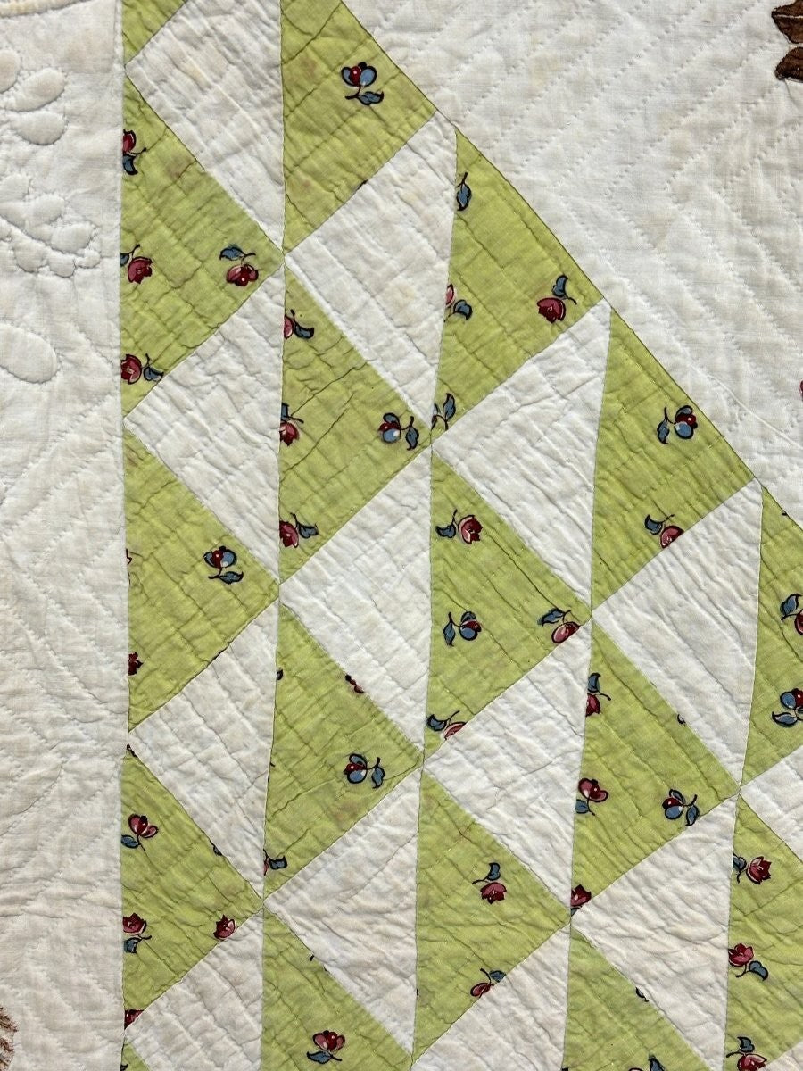 Important  Broderie Perse Chintz QUILT Signed Ruthana Needles 1841 Museum Find