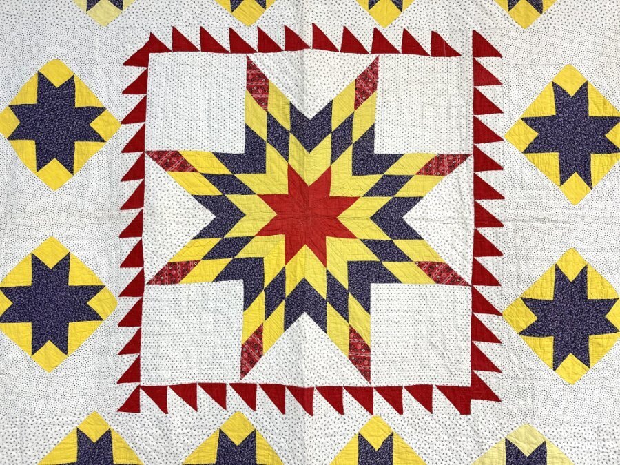 RARE c 1890s Medallion Star in Stars QUILT Antique Cloth Note