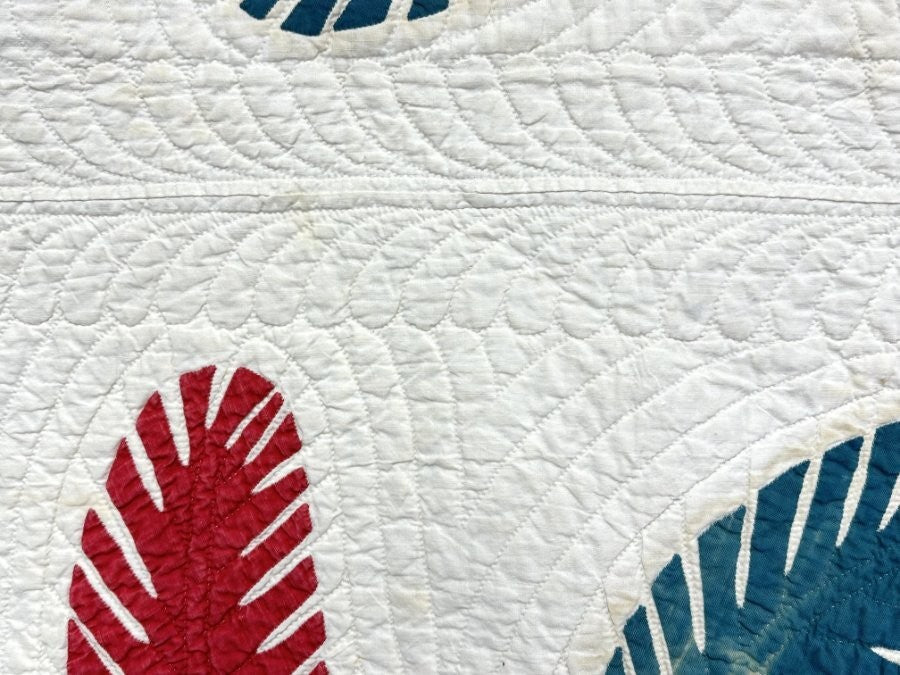 Lush Quilting! c 1850-60s PA Princess Feather APPLIQUE Antique Quilt