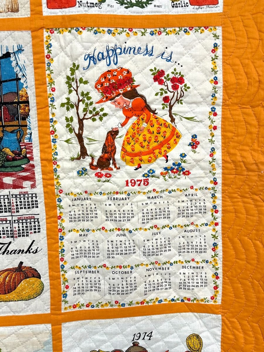 Retro! Vintage Calendar Tea Towel QUILT Cheddar Berk's County PA