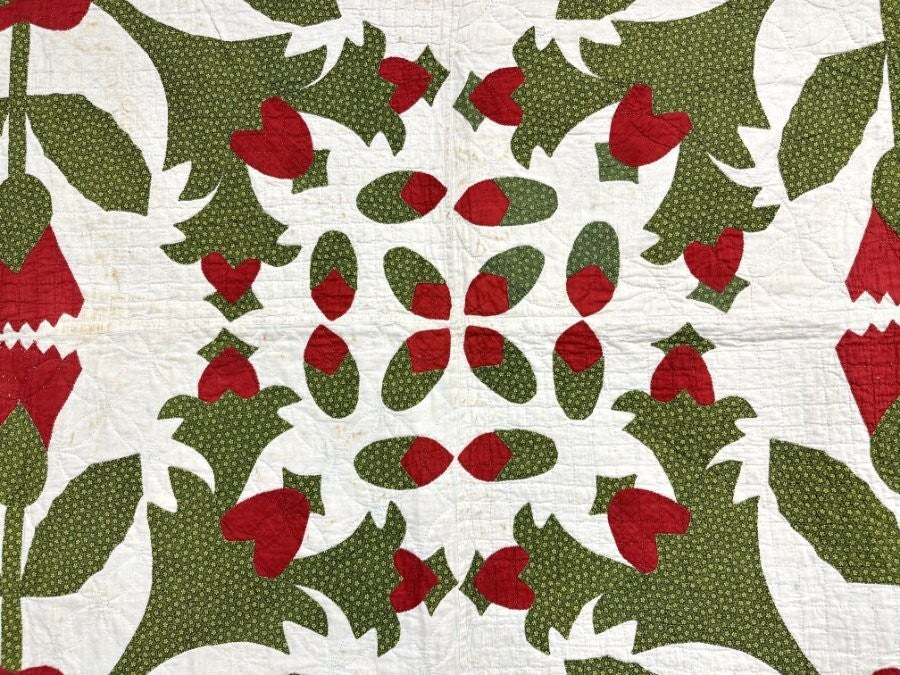 Show Stopper! c 1870-90s Whig Rose 4 Block QUILT Antique Hearts RARE
