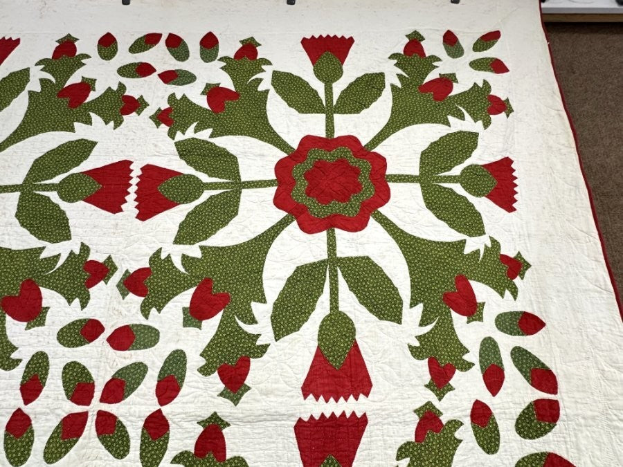 Show Stopper! c 1870-90s Whig Rose 4 Block QUILT Antique Hearts RARE