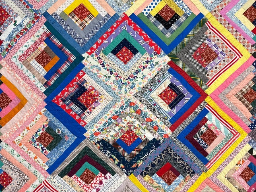 Spectacular! PA Log Cabin QUILT Vintage w/note Elmer & Mamie Geberich 1930