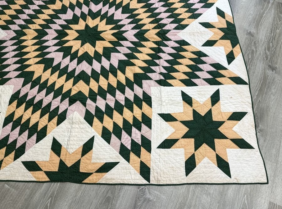 Blazing! PA c 1880-90s Star QUILT Antique Satellites Lancaster Co