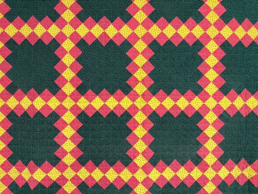 Vibrant c 1890s PA Irish Chain QUILT Antique Crisp Beautiful!