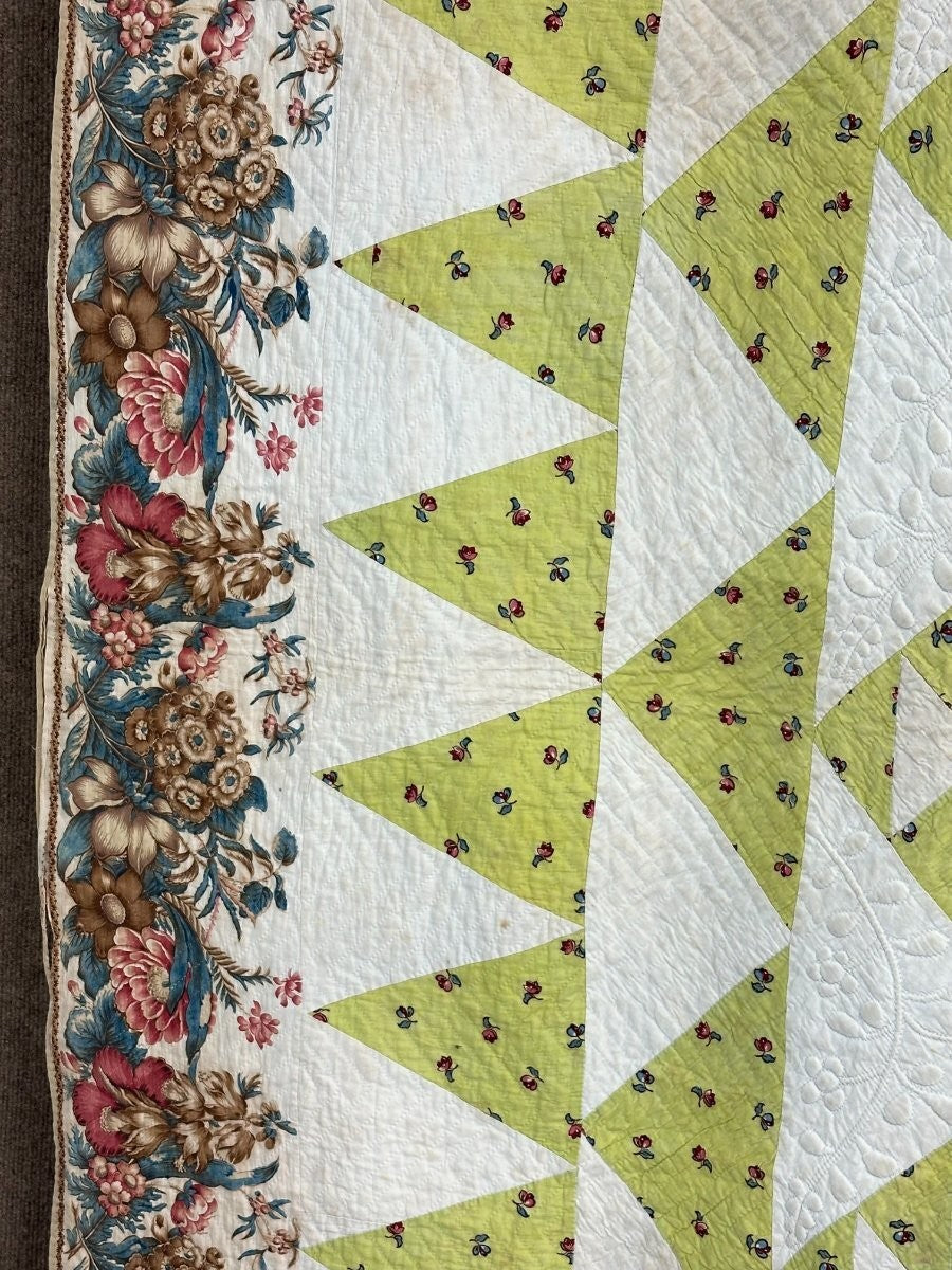 Important  Broderie Perse Chintz QUILT Signed Ruthana Needles 1841 Museum Find