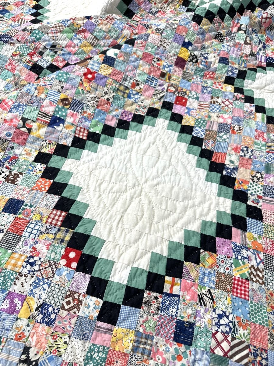 Incredible! c 1930s Postage Stamp QUILT Vintage Jewel Box Thousands pcs