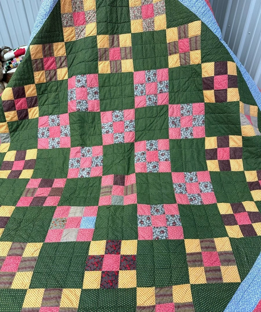 Rich! c 1880-90s PA Nine Patch QUILT  Antique Crisp Large Size