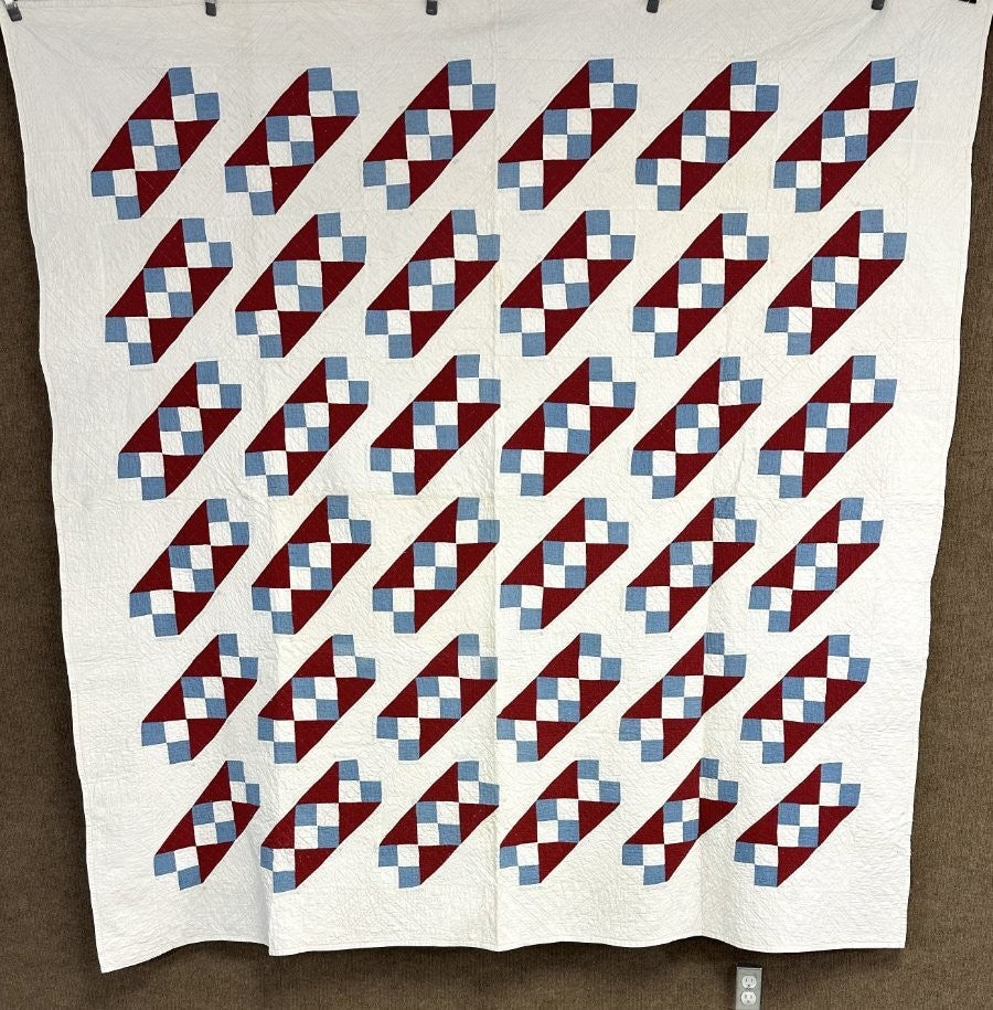 Americana! PA c 1900-20s Jacob's Ladder QUILT Mennonite Red White Blue