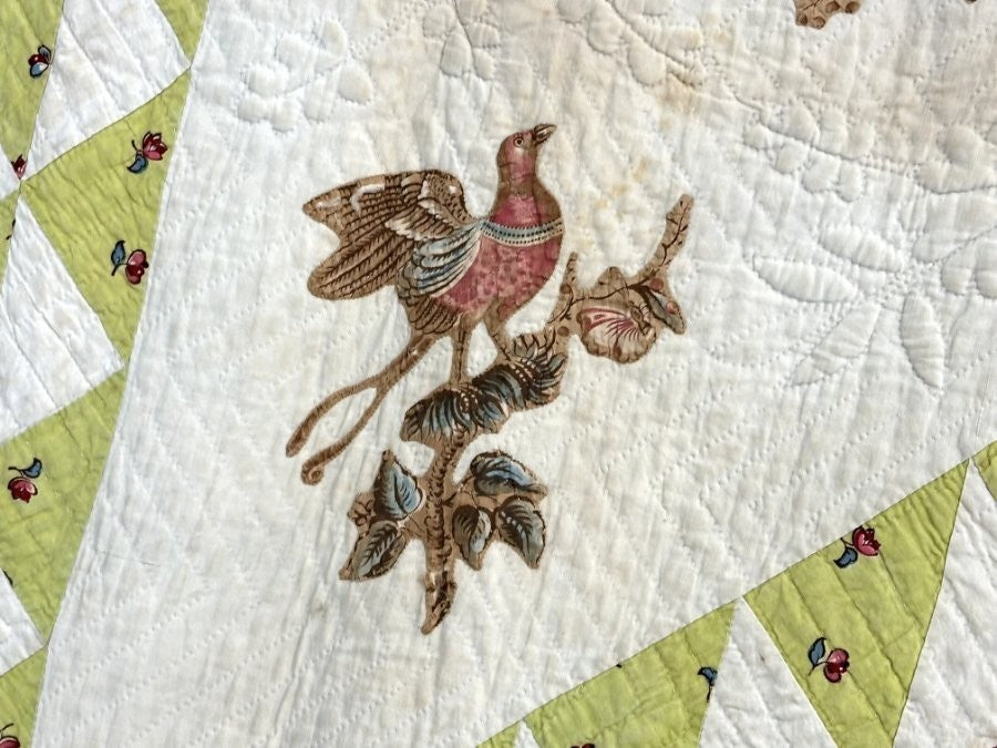 Important  Broderie Perse Chintz QUILT Signed Ruthana Needles 1841 Museum Find