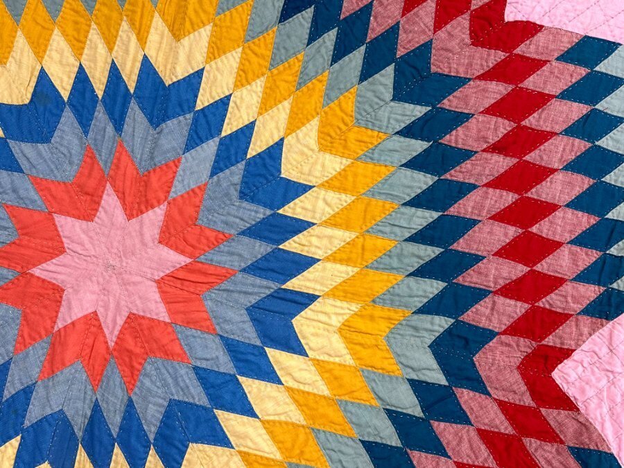 OUTSTANDING Design! c 1930s PA Lone Star QUILT Antique Never Used Note!