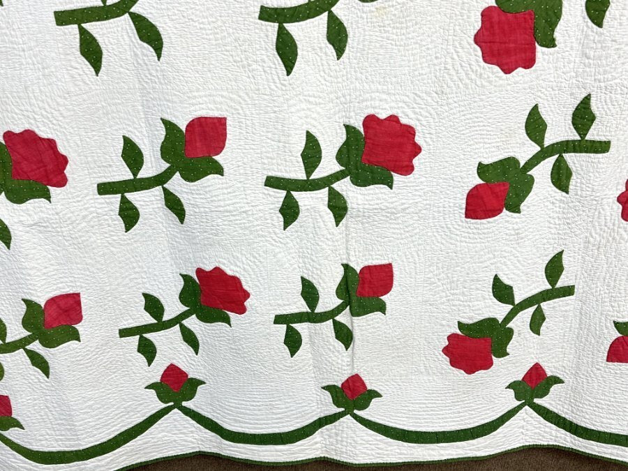OUTSTANDING Quilting! c 1850s New York Beauty Rose QUILT Antique w/note History