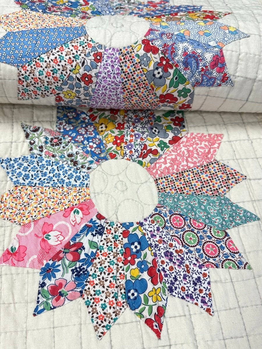 Feedsacks! c 1930s Sunflower Applique QUILT   Vintage Never Used!