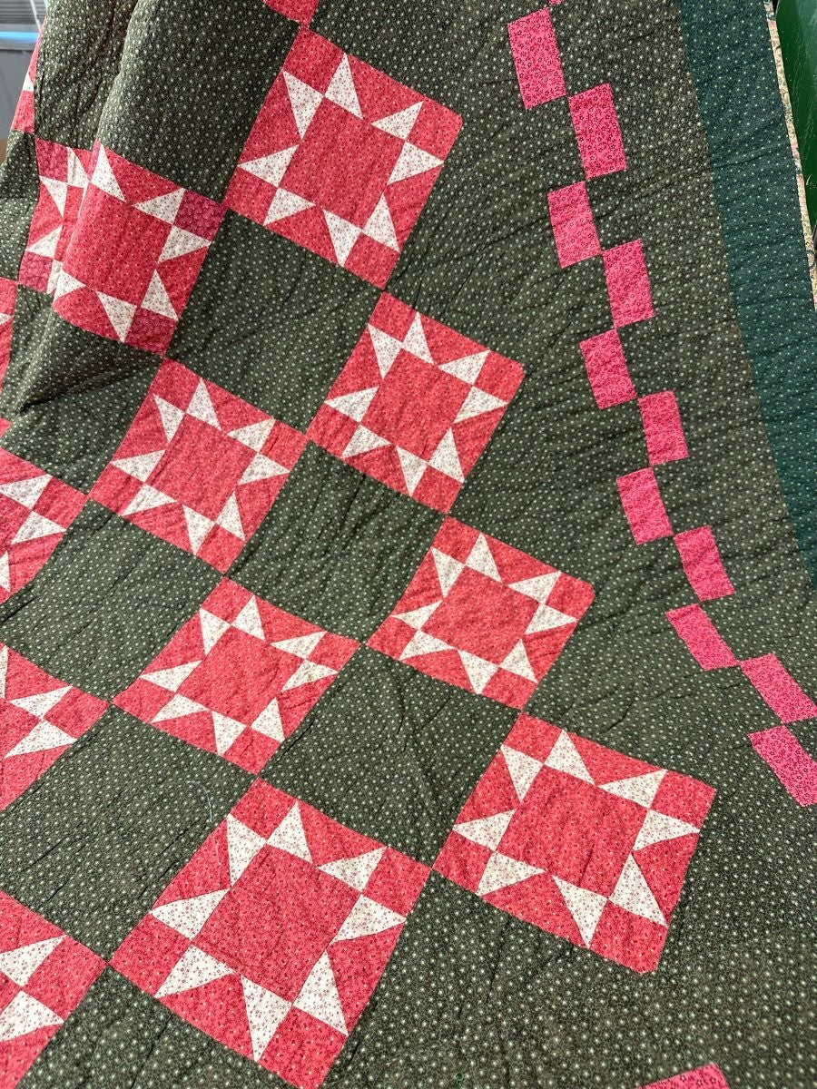 Outstanding Design! c 1890-1900 Touching Star QUILT Antique Never Used!