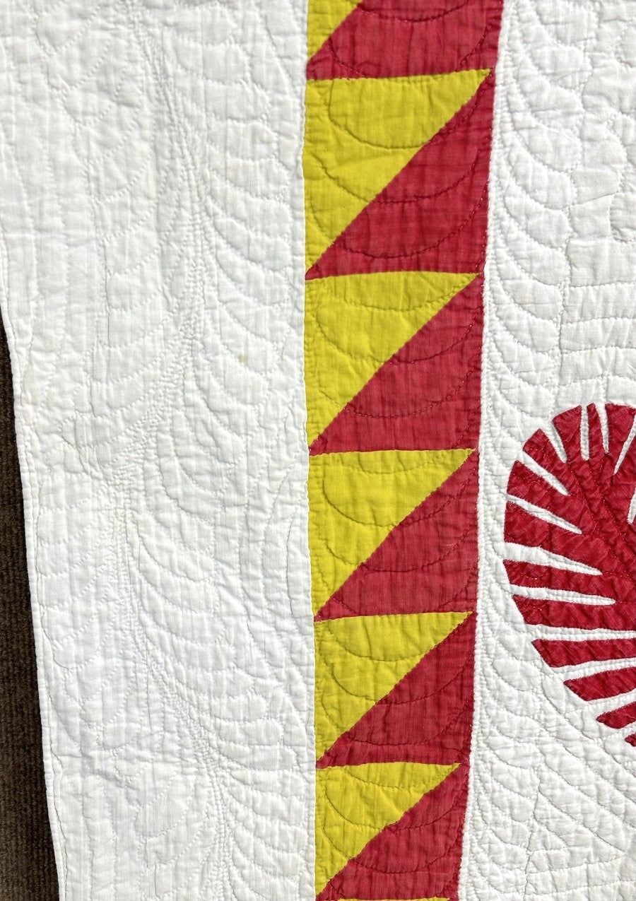 Lush Quilting! c 1850-60s PA Princess Feather APPLIQUE Antique Quilt