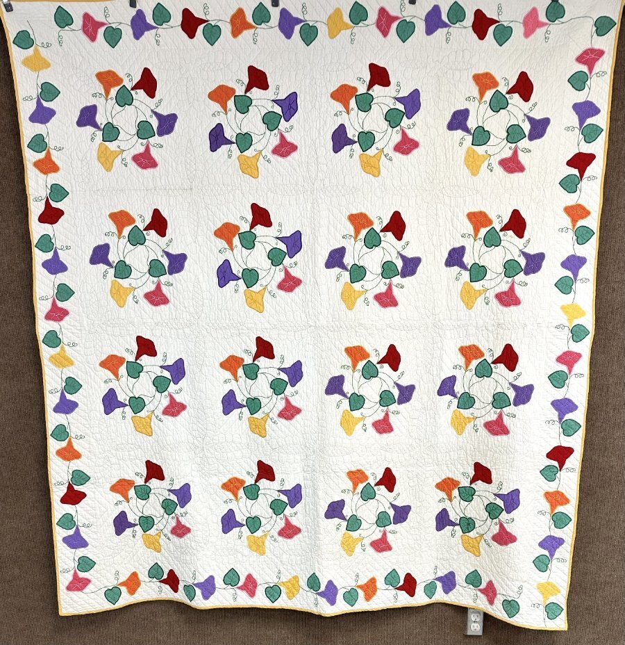 Show Stopper! c 1930s Morning Glory   APPLIQUE Vintage Quilt