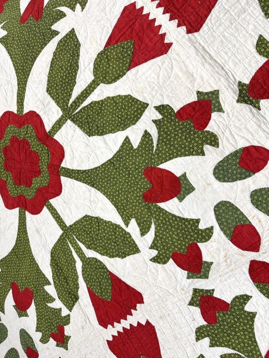 Show Stopper! c 1870-90s Whig Rose 4 Block QUILT Antique Hearts RARE