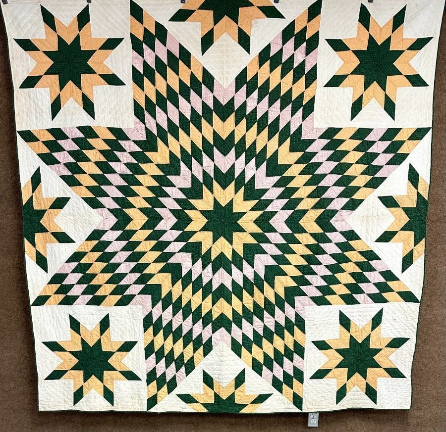 Blazing! PA c 1880-90s Star QUILT Antique Satellites Lancaster Co