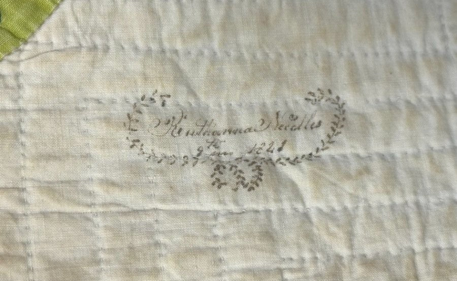 Important  Broderie Perse Chintz QUILT Signed Ruthana Needles 1841 Museum Find