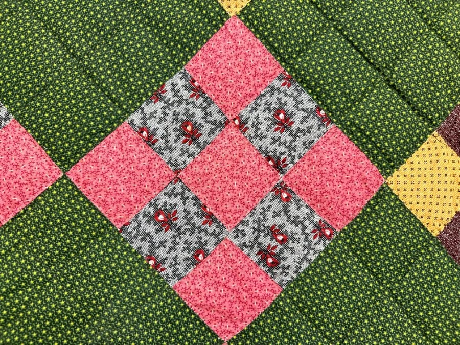 Rich! c 1880-90s PA Nine Patch QUILT  Antique Crisp Large Size
